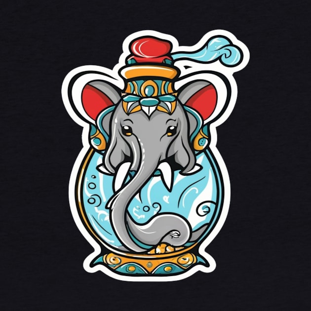 Cute Funny Elephant in a Genie Bottle by joolsd1@gmail.com